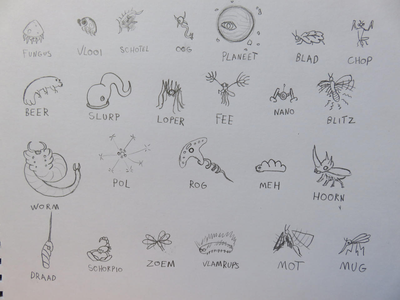 some doodles of bug ideas for the game