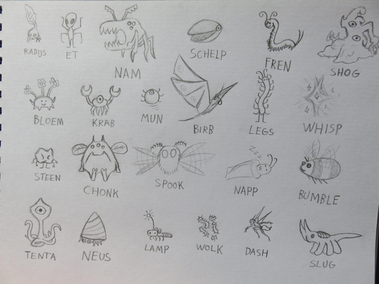 some doodles of bug ideas for the game