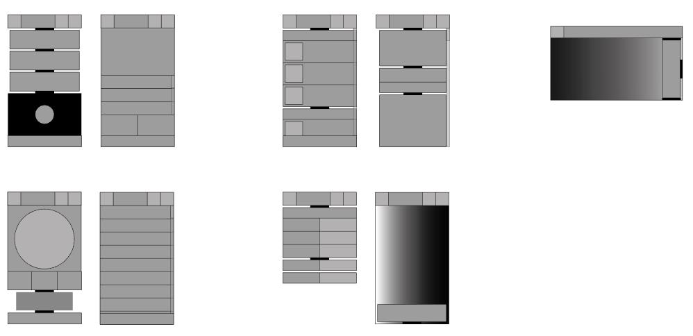 screen structures that indicate where the different components of the mockup screens will be